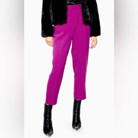 Topshop Trousers Betty Peg High Waisted Pants Magenta Pink Fuchsia Size 4 NWT - Picture 2 of 14